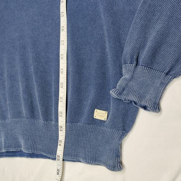 Color Siete Men's Textured Cotton V Neck Sweater Elbow Patches Blue Small - Picture 13 of 13
